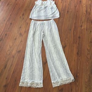 Eberjey sage soft cream purple lace top two-piece pajama set S